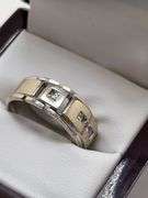 14K men's white gold diamond designer ring