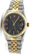 Rolex Date just 2 tone 36mm on black stick dial watch