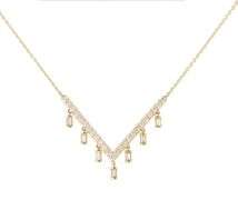 New 1.00ctw Round and Baguette Diamond V Bar Dangle Pendant Necklace in 14K