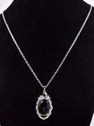 Precious Oval Shaped Cabochon-Cut 5.68CTS Black Onyx & Sapphire Gemstone Pendant Necklace in Sterlin