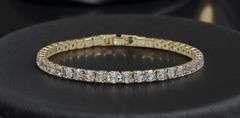 14 Kt Yellow  Gold Plated 5.75 Ctw Lab Simulated Diamond Tennis Bracelet