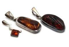 Lot of 3 Vintage 925 sterling silver amber pendants