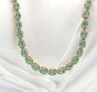 Mesmerizing 12.50CTW Oval Shaped Faceted Natural Emerald & 5.00CTW Diamond Tennis Necklace in 14K Ye