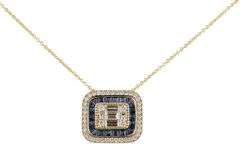 New 2.86ctw Diamond and 0.43ctw Sapphire Mosaic Pendant Necklace in 14K
