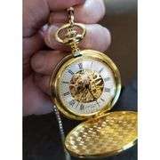 14K Gold-Plated Mechanical Skeleton Pocket Watch