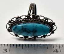 Turquoise Ring with Ornamental Housing in Sterling Silver