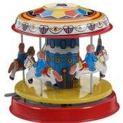 Retro Metal Wind-Up Merry-Go-Round Carousel