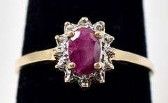 Perfect 10K Yellow Gold Ruby and Diamond Ring