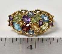Colorful Amethyst, Citrine, Topaz, Garnet, and Peridot Ring in 10k Yellow Gold