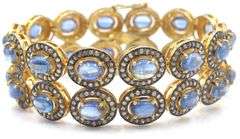 Fabulous 24.00CTW  Oval Cabochon-Cut Kyanite & 8.5CTW Diamond Bracelet in 14K Yellow Gold Over Sterl