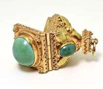 Gorgeous Heavy 18K Yellow Gold Turquoise Fob/Pendant