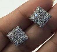14K White Gold Round Brilliant Cut Diamond Cluster Earring