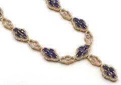 Splendid Brand New European 12.00CTW Oval Faceted Blue Sapphires & 5.00CTW Diamond necklace in 14K Y