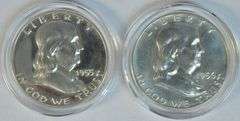 Gem Proof 1955 & 1956 Franklin Half Dollars in capsules