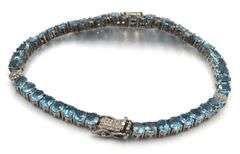 Sparkling 15.00CTW  Oval Emerald-Cut Blue Topaz & Diamond Bracelet in Antique 14K Gold Over Sterling