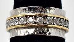 Inlaid CZ Textured Band Ring in Sterling Silver