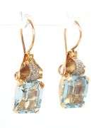 Vintage 14kt yellow gold aquamarine and diamond accent earrings