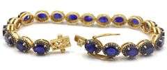 Fabulous 19.30CTW Oval Shaped Faceted Blue Sapphire & 1.40CTW Diamond Tennis Bracelet in 14K Yellow 