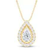 1.10 ctw pearl shape D, VVS1 lab grown diamond with 18" 14k gold pendent
