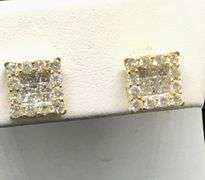 14K Yellow Gold Princess Cut Diamond Cluster Earring