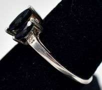 Three Marquise Blue Sapphire Ring in Sterling Silver