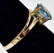 Wonderful 4K Yellow Gold Blue Topaz and Diamond Ring