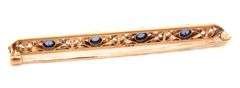 Antique Enamel, blue sapphire and pearl brooch in 14kt yellow gold
