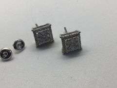 14K White Gold Round Brilliant Cut Diamond Cluster Earring