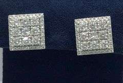 14K White Gold Round Brilliant Cut Diamond Cluster Earring