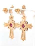 14kt Yellow gold Tanzanite and diamond accent cross earrings