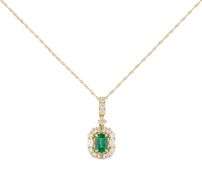 New 0.76ct Emerald Cut Emerald and 1.01ctw Diamond Frame Pendant Necklace in 18K
