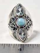 Blue Topaz and Larimer Gemstone Ring in Sterling Silver
