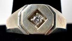 Men's Thick Band Ring with Cz Gemstone in Sterling Silver