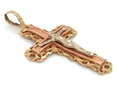 Stylish 14K Tri-Color Gold Crucifux Pendant