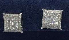 14K White Gold Round Brilliant Cut Diamond Cluster Earring