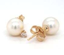 Blue Lagoon 7mm Akoya pearl and diamond stud earrings