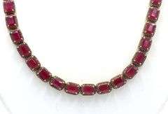 Amazing 40.00CTW Emerald-Cut Ruby & 3.50CTW Diamond Necklace in 14K Yellow Gold Over Sterling Silver