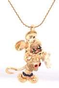 14kt Yellow gold Disney Mickey Mouse sapphire eyes pendant on chain