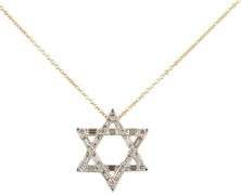 New 0.78ctw Baguette and Round Diamond Star of David Pendant Necklace in 14K