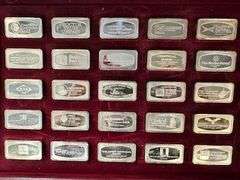 Complete Proof Set of 50 Bankmarked Sterling Silver Ingots.107 Ozs. Walnut box