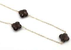 14kt Yellow gold smokey quartz clover station necklace