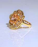 18 Kt Yellow Gold Plate Lab Simulated Orange Sapphire 4 Piece Jewelry Set