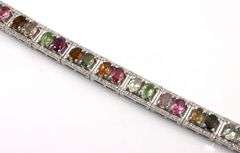 Sparkling 13.75CTW Oval Emerald-Cut Multi Colored Tourmaline & 2.02CTW Diamond Bracelet in 14K White