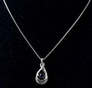 Blue Sapphire and Diamond Pendant Necklace in Sterling Silver