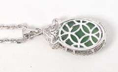 Angelic 6.85CTS Oval Shaped Cabochon-Cut Green Chalcedony & Colorless Sapphire Gemstone Pendant Neck