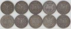 Lot of 10 Diff. VF to XF 19th Century Morgan Silver Dollars