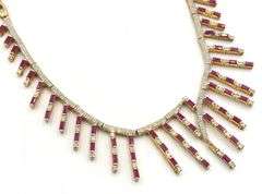 Fantastic 14.80CTW Baguette-Cut Ruby & 4.37CTW Diamond Necklace in 14K Yellow Gold Over Sterling Sil