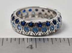 Gradient Blue Cz Band Ring in Sterling Silver