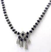 Stunning 37.00 Pear Shaped Faceted Blue Sapphire & 6.05 Diamond Necklace in 14K White Gold Over Ster