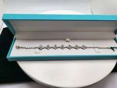 Elegant over 10ct Natural diamond flower Bracelet- Polki designe in Sterling Silver – Size 7